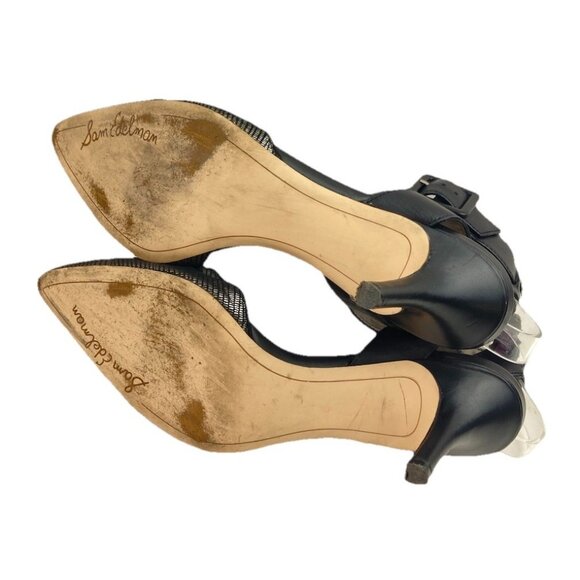 *Sam Edelman Okala Ankle Strap Heel Womens Size 8.5 Black Leather Gold Textured - Picture 8 of 12